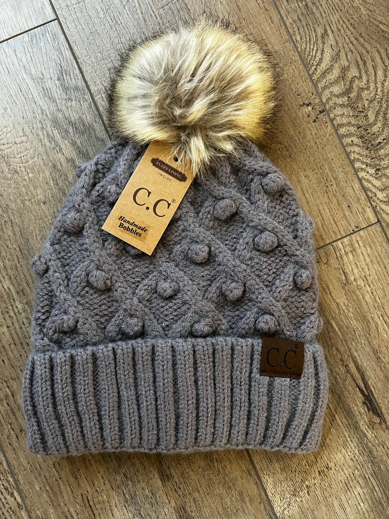 Bobble Knit Fur Pom Beanie