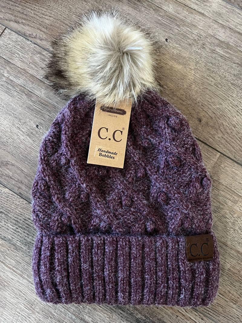 Bobble Knit Fur Pom Beanie