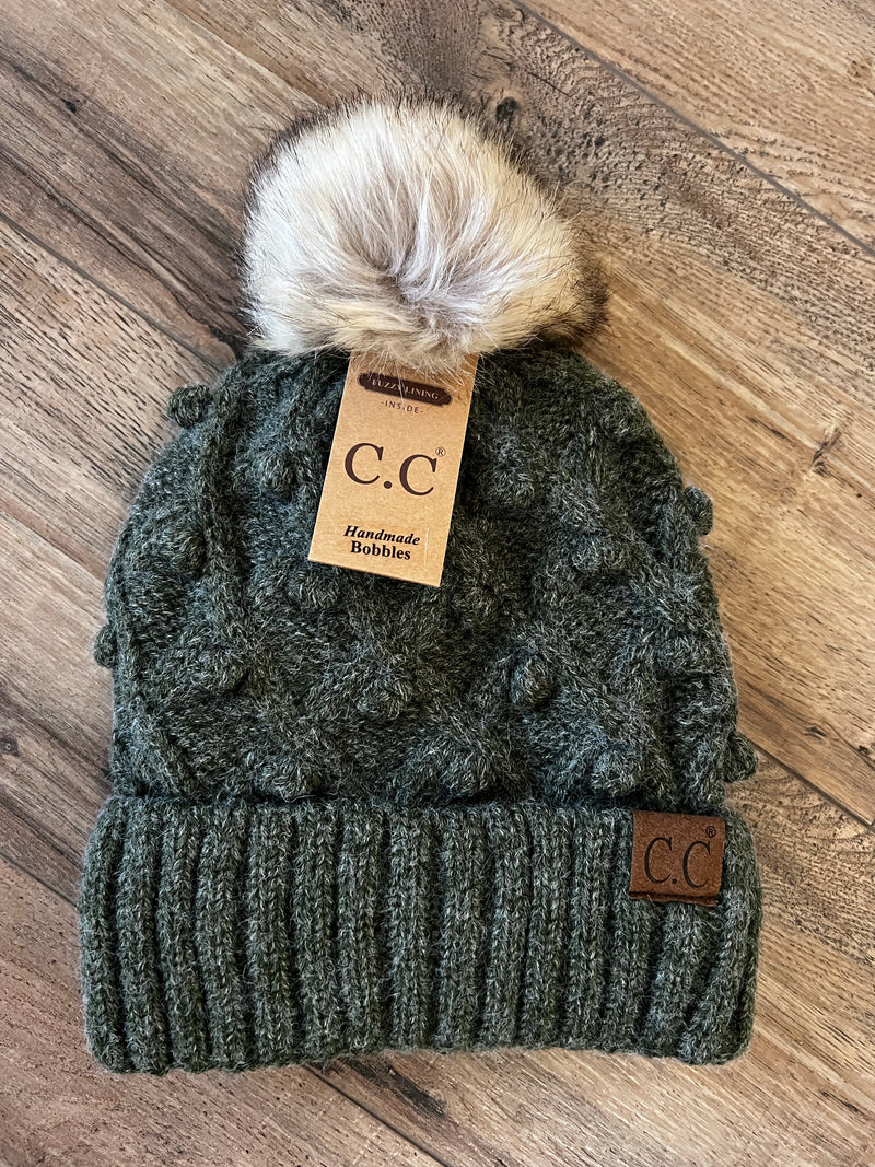 Bobble Knit Fur Pom Beanie