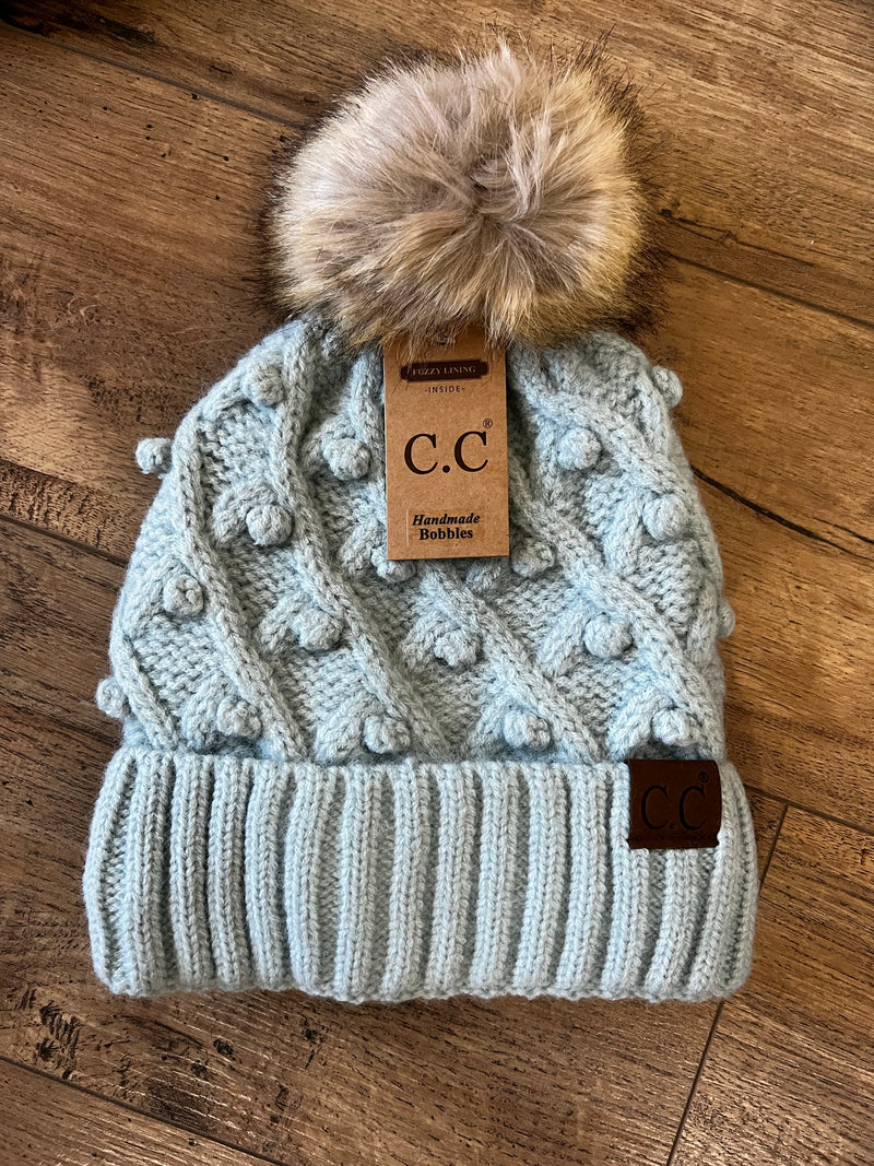 Bobble Knit Fur Pom Beanie