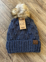 Bobble Knit Fur Pom Beanie