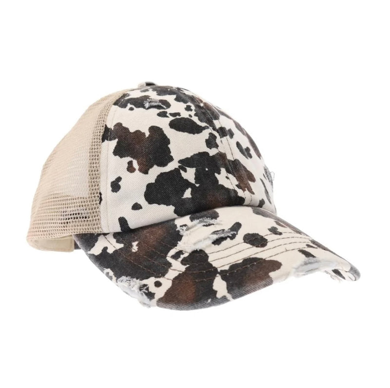 Cow Print Mesh Pony Tail Ball Cap