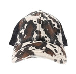 Cow Print Mesh Pony Tail Ball Cap