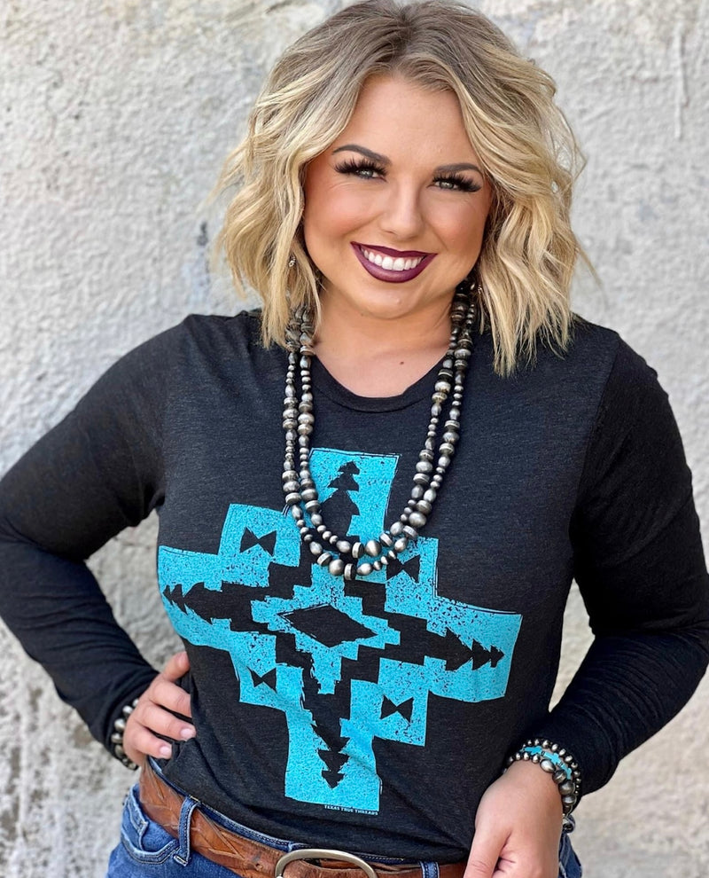 Isabel Aztec Long Sleeve W/ Turquoise Graphic